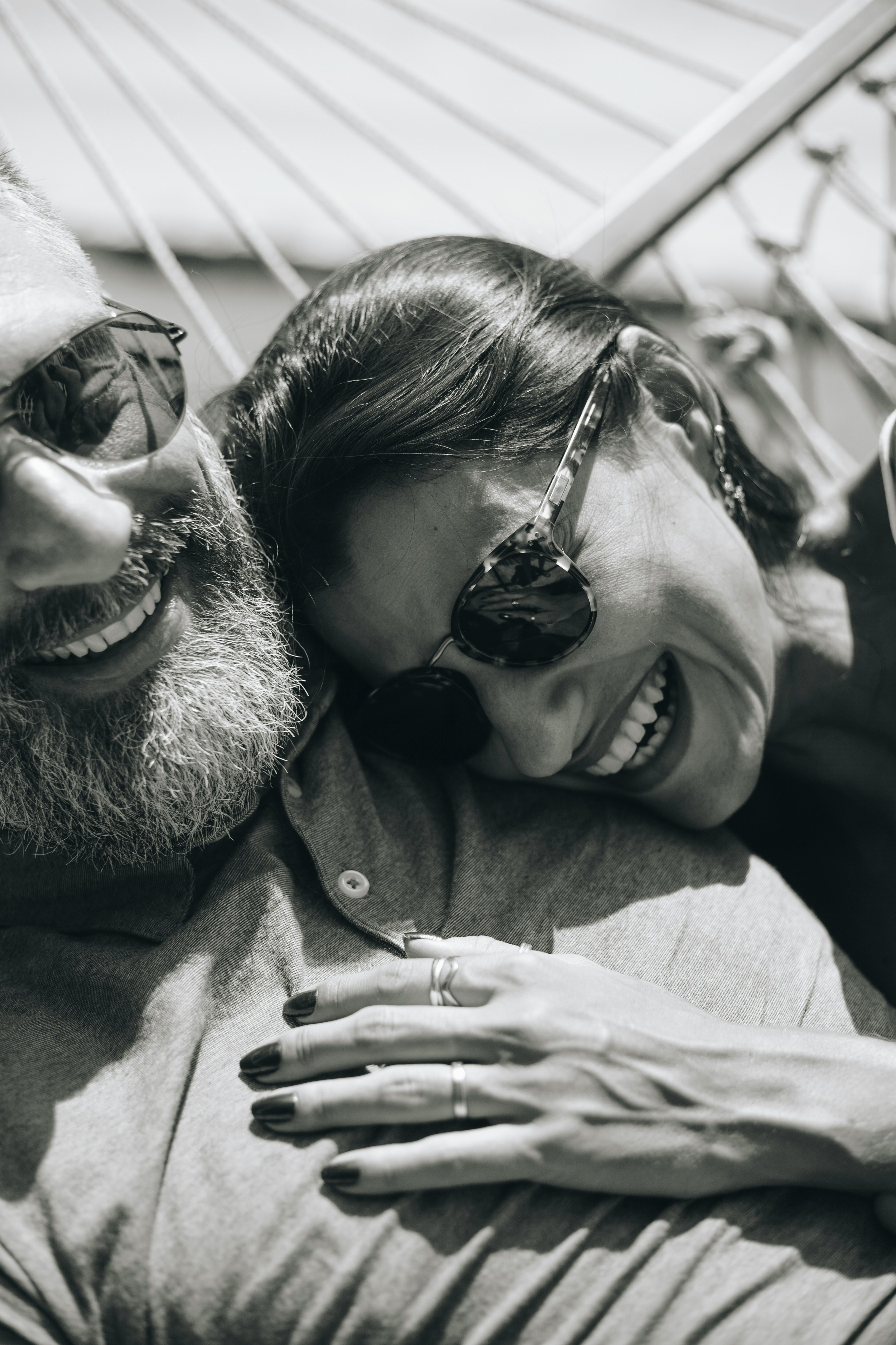 Laughing couple, black and white